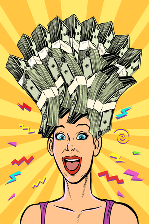 woman dream about money. Pop art retro vector illustration kitsch vintageのイラスト素材