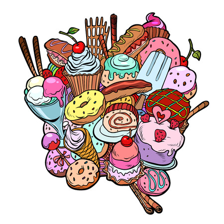 baking sweets delicious food birthday. Isolate on white background. Pop art retro vector illustration kitsch vintageのイラスト素材