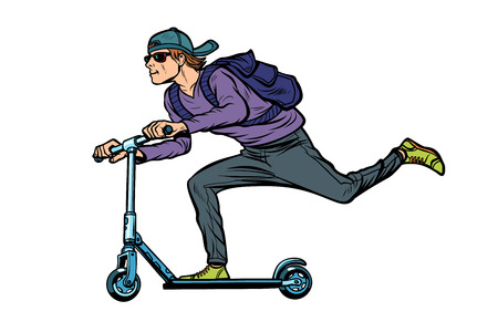 fashionable young man on a scooter, action sports. Pop art retro vector illustration vintage kitschのイラスト素材