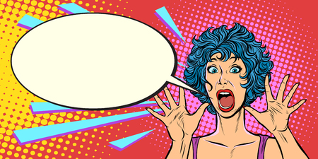 woman panic, fear, surprise gesture. Pop art retro vector illustration. Girls 80sのイラスト素材