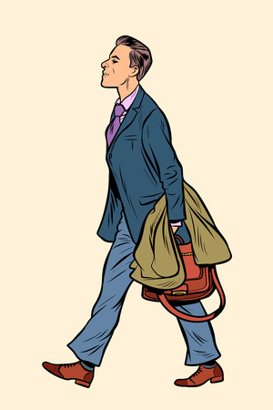 businessman walking, walk around the city. Pop art retro vector illustration vintage kitschのイラスト素材