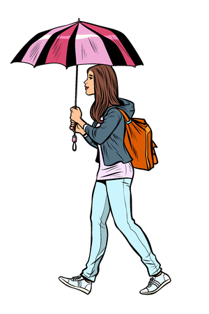 teen girl with umbrella. Pop art retro vector illustration vintage kitschのイラスト素材