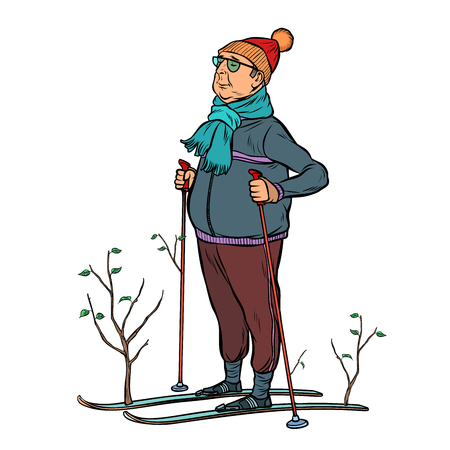 skier male in a forest of young trees. Pop art retro vector illustration kitsch vintageのイラスト素材