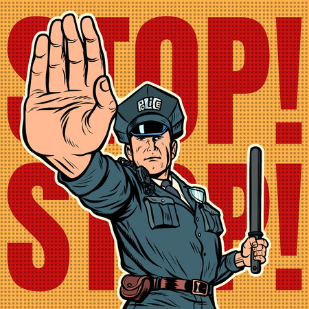 police officer stop gesture. Pop art retro vector illustration kitsch vintageのイラスト素材