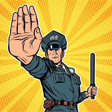 police officer stop gesture. Pop art retro vector illustration kitsch vintageのイラスト素材