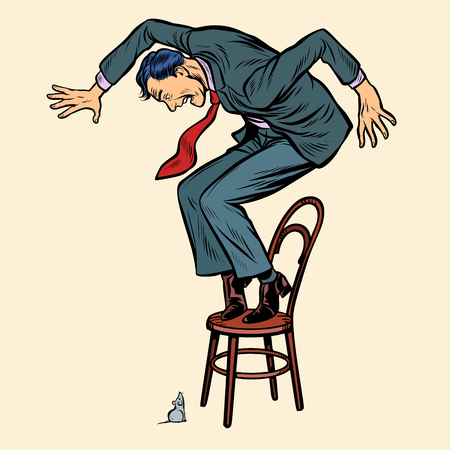 the man is afraid mouse. Pop art retro vector illustration kitsch vintage drawingのイラスト素材