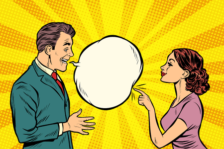 business woman talking to businessman. Pop art retro vector illustration kitsch vintageのイラスト素材