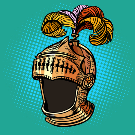 knight helmet with feathers. Pop art retro vector illustration drawing kitsch vintageのイラスト素材