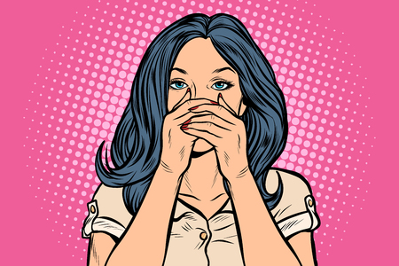 woman covered her mouth. Pop art retro vector illustration vintage kitschのイラスト素材