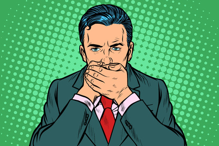 man covered his mouth. Pop art retro vector illustration vintage kitschのイラスト素材