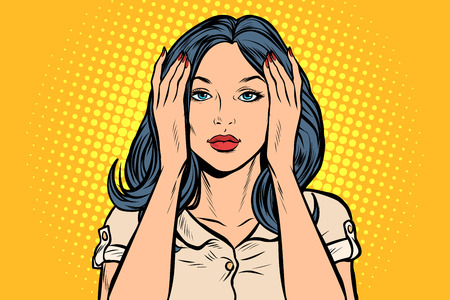 woman covered her ears. Pop art retro vector illustration vintage kitschのイラスト素材