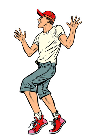 modern young man dancing. baseball cap. Pop art retro vector illustration vintage kitschのイラスト素材