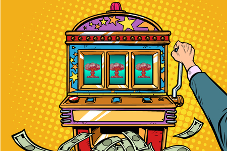 war games, aggressive politics concept. one-armed bandit slot machine. Pop art retro vector illustration vintage kitschのイラスト素材