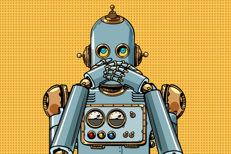 robot covered his mouth. Pop art retro vector illustration vintage kitschのイラスト素材