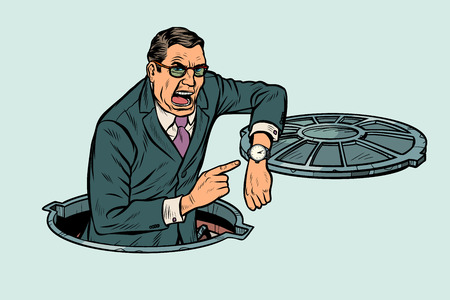 businessman was late because of road works. Pop art retro vector illustration kitsch vintageのイラスト素材