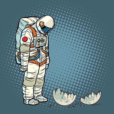 guilty astronaut looks at the ruined moon. Pop art retro vector illustration vintage kitschのイラスト素材