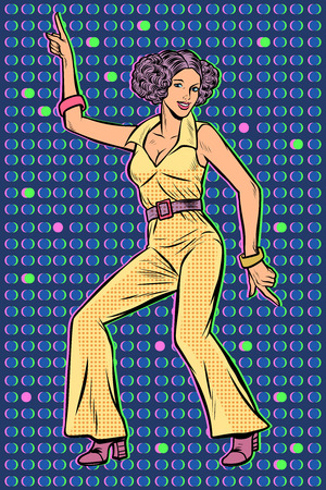 girl in pantsuit. woman disco dance. Pop art retro vector illustration vintage kitsch 50s 60sのイラスト素材
