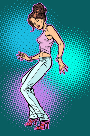 girl in jeans. woman disco dance. Pop art retro vector illustration vintage kitsch 50s 60sのイラスト素材