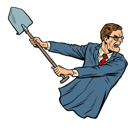 businessman with a shovel. Pop art retro vector illustration kitsch vintageのイラスト素材