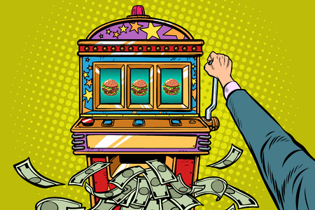 Burger prize slot machine. Pop art retro vector illustration vintage kitschのイラスト素材