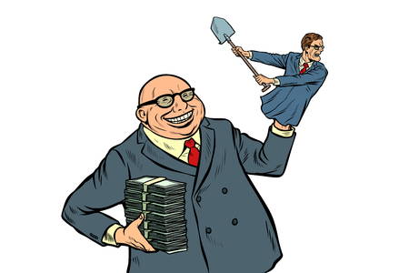 capitalist manipulates worker. isolate on white background. Pop art retro vector illustration kitsch vintageのイラスト素材