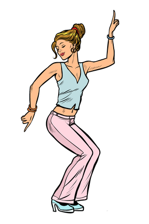 girl in pink pants. woman disco dance. isolate on white background Pop art retro vector illustration vintage kitsch 50s 60sのイラスト素材