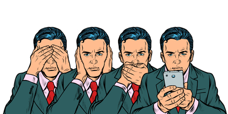 Not see say look, smartphone communication concept. isolate on white background Pop art retro vector illustration vintage kitsch 50s 60sのイラスト素材