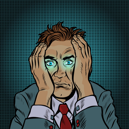 a strange man with glowing eyes. the fantastic mysticism parapsychology. Pop art retro vector illustration vintage kitsch 50s 60sのイラスト素材