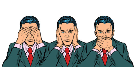 Not see say look concept man businessman. isolate on white background Pop art retro vector illustration vintage kitsch 50s 60sのイラスト素材