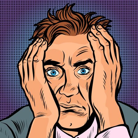 crazy man look. madness psychological problems. Pop art retro vector illustration vintage kitsch 50s 60sのイラスト素材