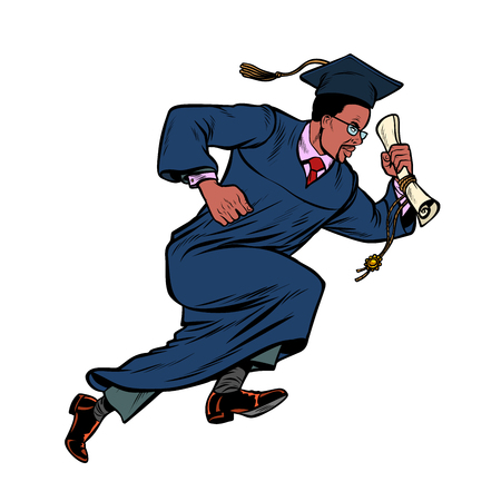african graduate of University College isolate on white background, Pop art retro vector illustration vintage kitschのイラスト素材