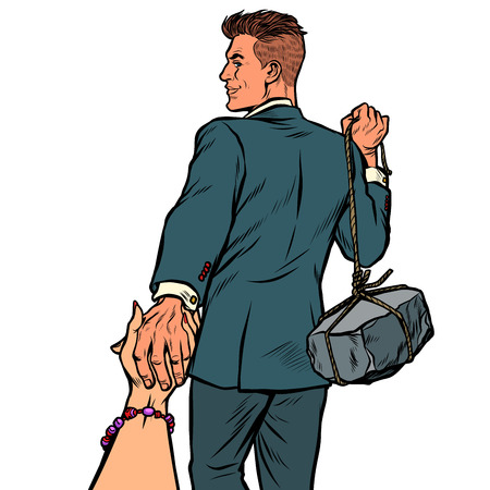 follow me businessman with a stone isolate on white backgroundのイラスト素材
