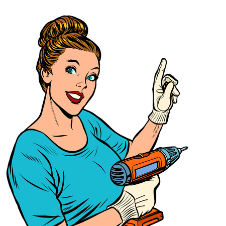 woman with hand drillのイラスト素材