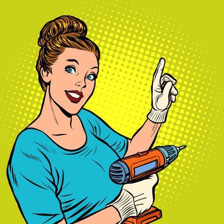 woman with hand drillのイラスト素材
