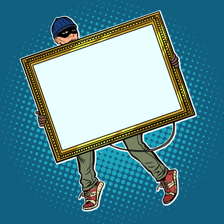 a thief steals a paintingのイラスト素材