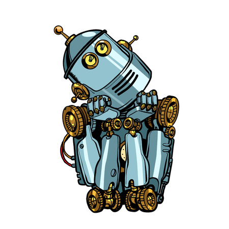 robot artificial intelligence thinks dreams. isolate on white background. Pop art retro vector illustration vintage kitschのイラスト素材