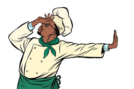 African cook chef, gesture of shame. denial no. Pop art retro vector Illustrator vintage kitsch drawingのイラスト素材