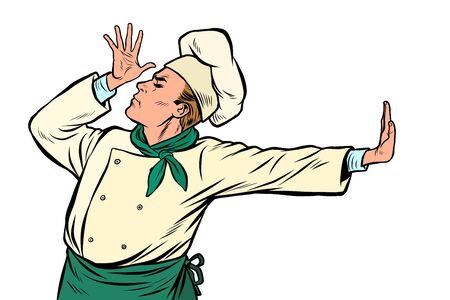 Caucasian cook chef, gesture of shame. denial no. Pop art retro vector Illustrator vintage kitsch drawingのイラスト素材