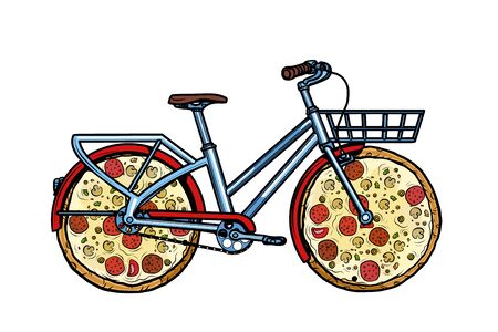 pizza delivery. bike courier service. Pop art retro vector illustration drawingのイラスト素材