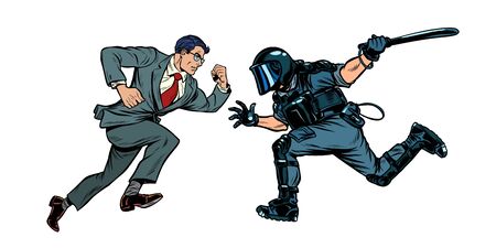 protesting man. riot police with a baton. Pop art retro vector illustration drawingのイラスト素材