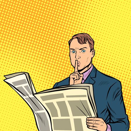 media censorship. man reading a newspaper. Pop art retro vector illustration drawingのイラスト素材