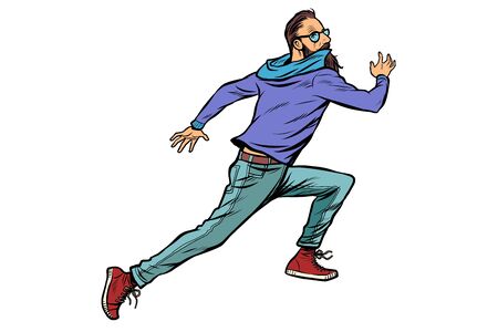 scared hipster runs. Pop art retro vector illustration drawingのイラスト素材