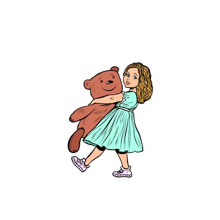 little girl and toy bear. Pop art retro vector illustration drawingのイラスト素材