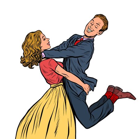 meeting lovers. man and woman hugs. girl carries a guy. isolate on white backgroundのイラスト素材