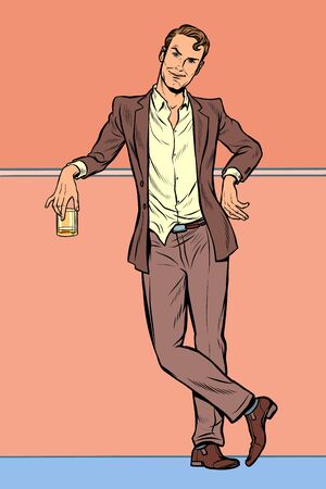 Dandy man with a glass of alcohol. Pop art retro vector illustration drawingのイラスト素材
