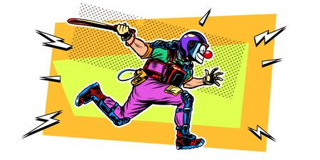 riot police with a baton. clown mask. Pop art retro vector illustration drawingのイラスト素材