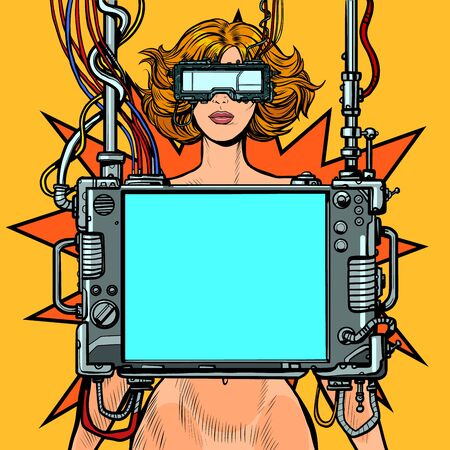 medical research. Cyberpunk naked woman virtual reality conceptのイラスト素材