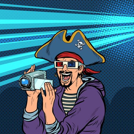 pirate shoots and watches adventure moviesのイラスト素材