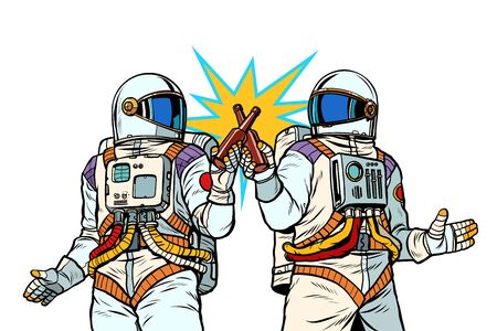 Two astronauts drink beer. Male friendshipのイラスト素材
