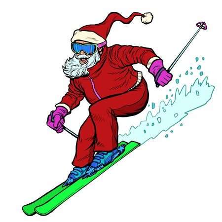 Santa Claus character goes skiing merry Christmas and happy new yearのイラスト素材